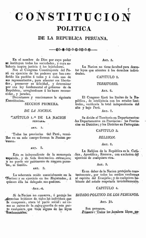 Primera página de la Constitución de 1823.