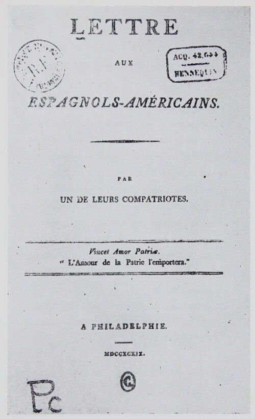 Portada de la primera edición de la Carta a los Españoles Americanos (1790).