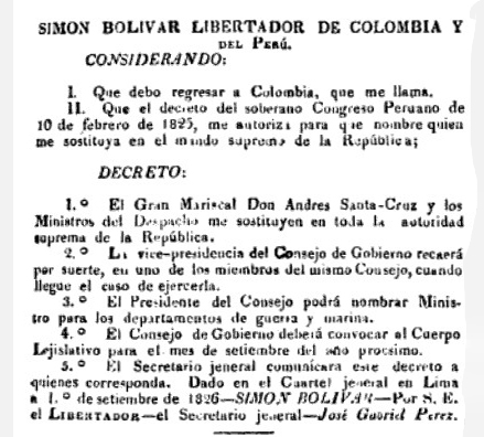 Decreto de Simón Bolívar nombrando al Consejo de Gobierno.