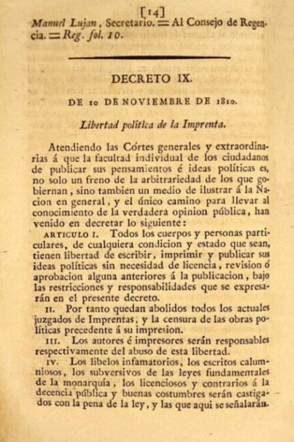Decreto de Libertad de Libertad de Imprenta (1810).