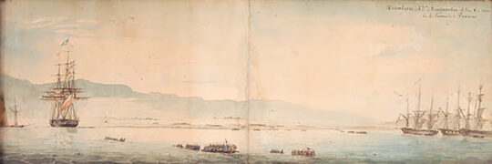 Desembarco de la Escuadra en la ensenada de Paracas.