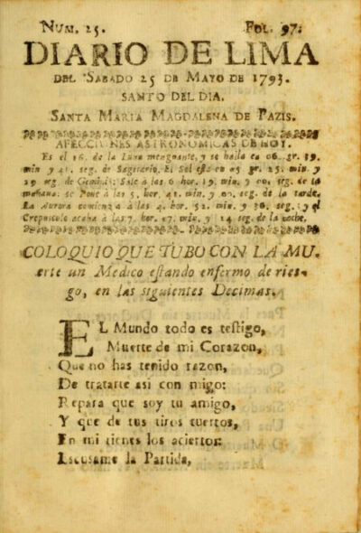 Ejemplar del Diario de Lima (1790).