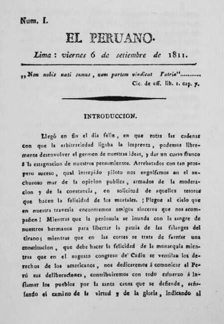 Primer ejemplar de El Peruano, de Gaspar Rico (1811)