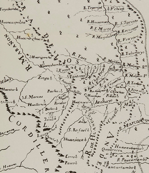 Mapa de la región de Huánuco. Detalle del Plan del curso de los ríos Huallaga y Ucayali y de la Pampa del Sacramento, del P. Fr. Manuel Sobreviela (1791).
