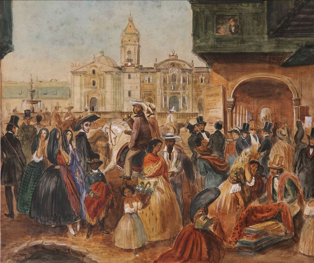 Estudio para la plaza Mayor de Lima, por Juan Mauricio Rugendas, ca. 1843. Museo de Arte de Lima. 