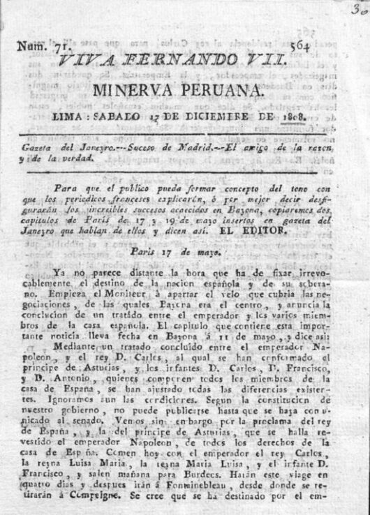 Minerva Peruana del 17 de diciembre de 1808. 