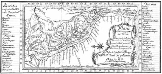 Plano del virreinato del Perú en 1792, por Andrés Baleato, piloto de la Real Armada. 