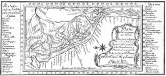 Plano del virreinato del Perú en 1792, por Andrés Baleato, piloto de la Real Armada.