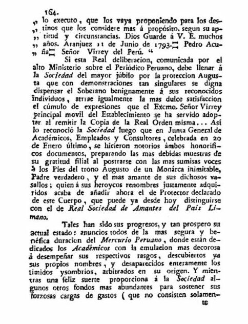 Edición del Mercurio Peruano donde se comunica el nuevo nombre de la Sociedad de Amantes del País.