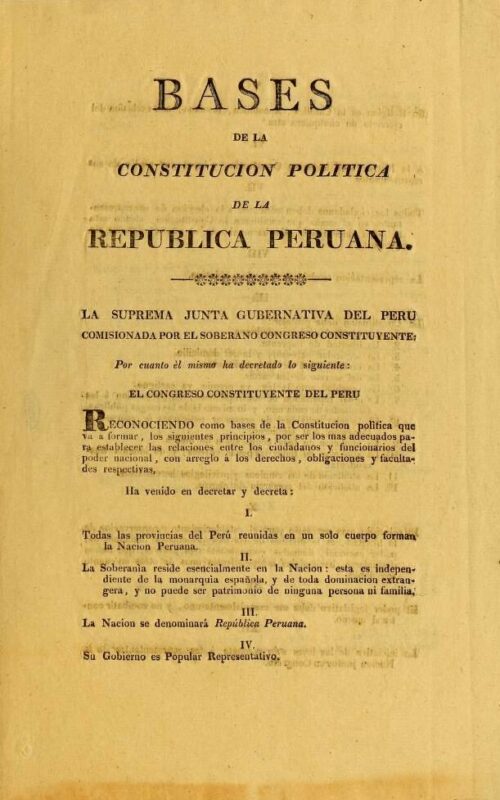 Portada de las Base de la Constitución política de la República peruana (1822)